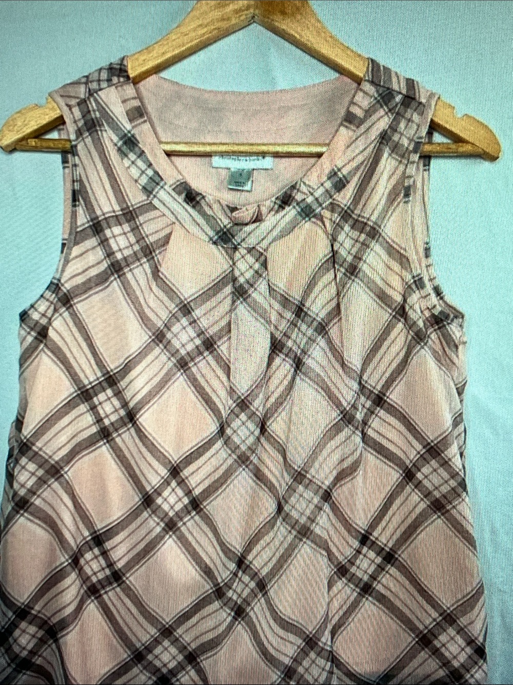 Christopher & Banks Blush Pink Plaid Sleeveless Tie-Neck Top
